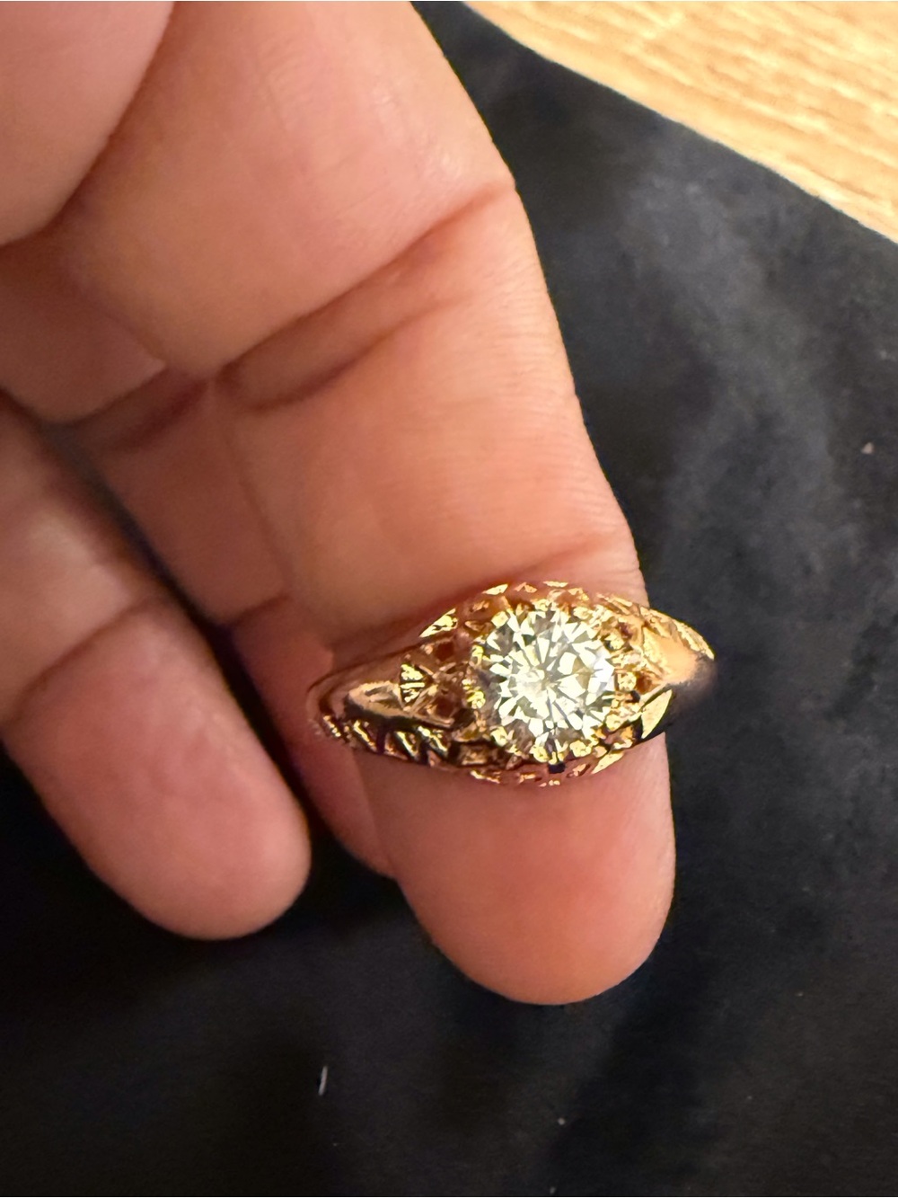 Gold-Tone Statement Ring with Clear Center Stone
